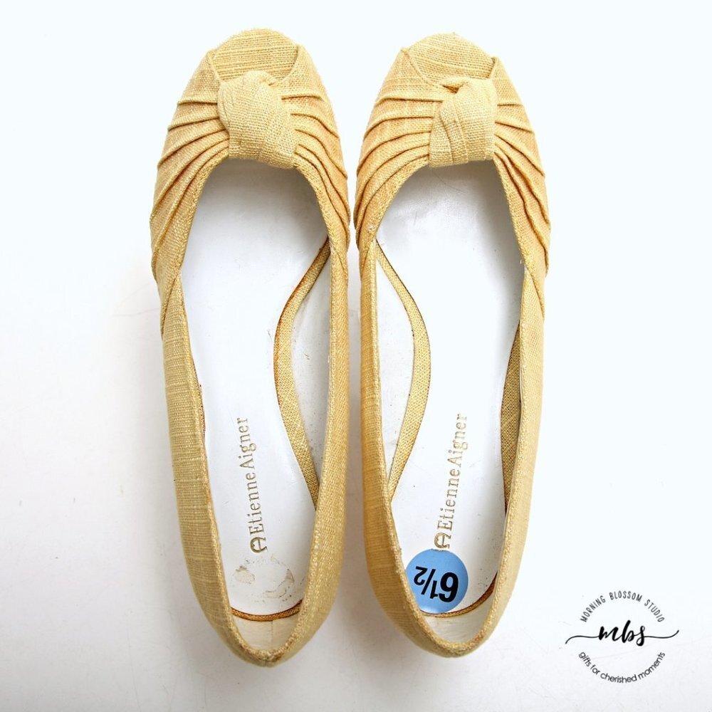 NWT Etienne Aigner Textile Diplomat Wedges‎ Yellow - Picture 9 of 15